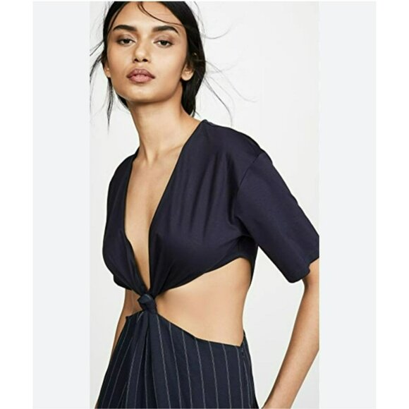 NEW Dion Lee Pinstripe Jumpsuit Navy Blue White Strips Side Cutouts - Picture 2 of 14